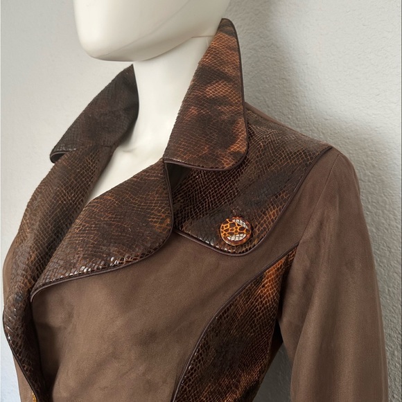 SALE🔥🔥NWT WOMEN TRENCH COAT LINED BELTED COAT ANIMAL PRINT VELOUR JACKET BROWN - Picture 3 of 15